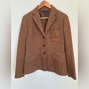 Vintage Ralph Lauren houndstooth riding blazer pure Woolmark Plaid Trim Italy 12